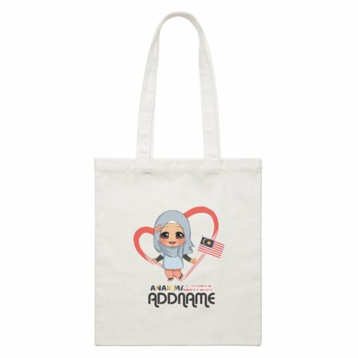 Merdeka Series Anak Malaysia Love Malay Girl Addname White Canvas Bag