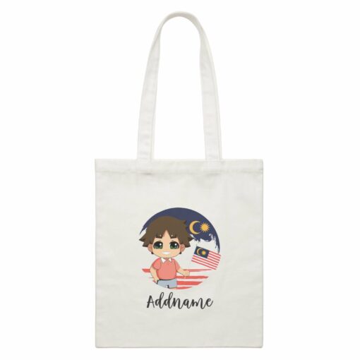 Merdeka Series Round Flag Chinese Boy Addname White Canvas Bag