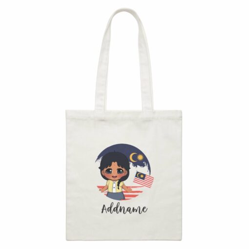 Merdeka Series Round Flag Indian Girl Addname White Canvas Bag