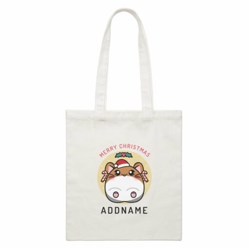 Merry Christmas Cute Santa Boy Hamster with Candy Cane White Canvas Bag