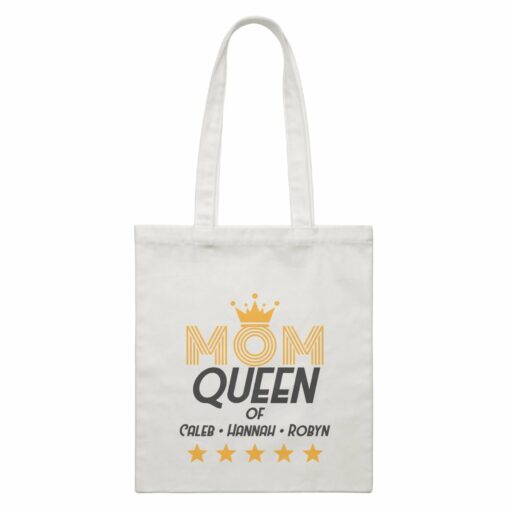 Mom with Tiara Queen of Personalizable with Text White Canvas Bag