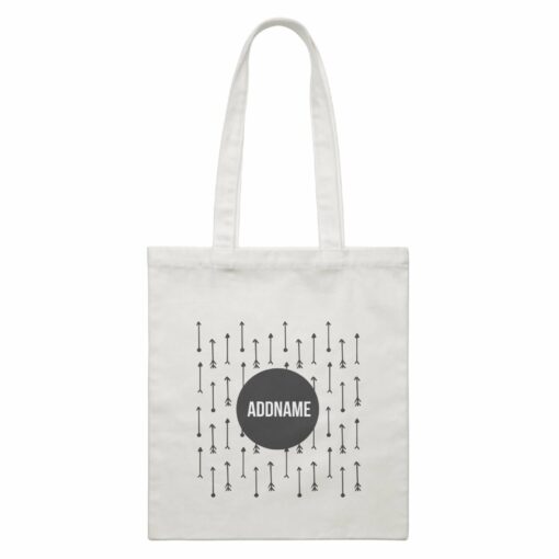 Monochrome Black Circle with Arrows Addname White Canvas Bag