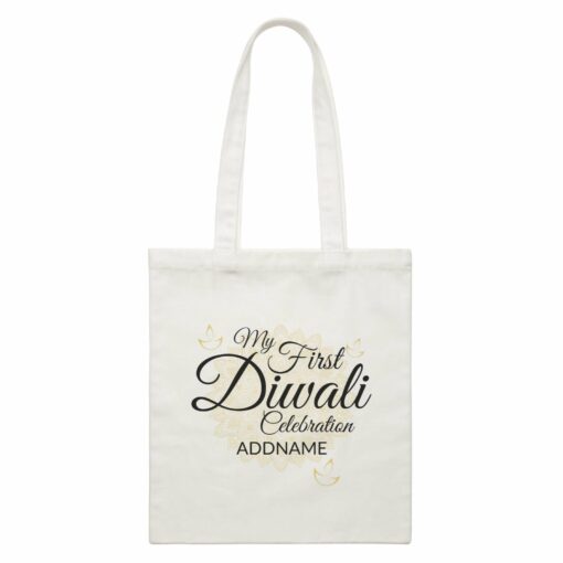 My First Diwali Celebration with Mandala Addname White Canvas Bag