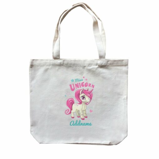 Pastel Pink Miss Unicorn Cartoon Accessories Addname Canvas Bag