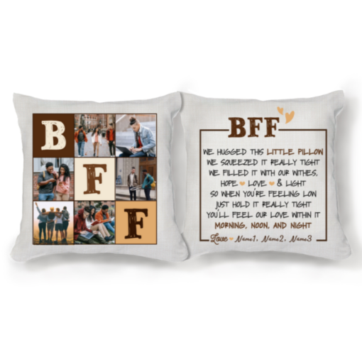 Personalized BFF Photo Collage Pillow, Best Friend Forever Custom Photo Pillow, BFF Birthday Gifts – Best Personalized Gifts For Everyone