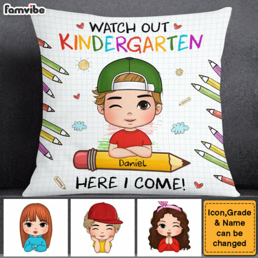 Personalized Back To School First Day Of School Gift For Grandson Watch Out Here I Come Pillow