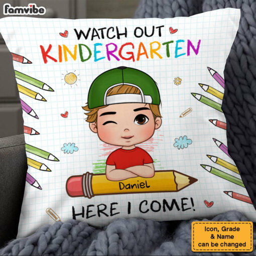 Personalized Back To School First Day Of School Gift For Grandson Watch Out Here I Come Pillow