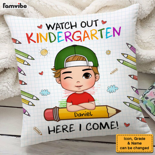 Personalized Back To School First Day Of School Gift For Grandson Watch Out Here I Come Pillow