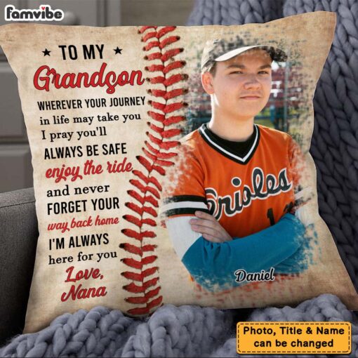 Personalized Baseball Gift For Grandson To My Grandson Pillow