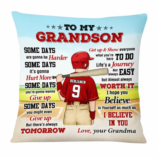 Personalized Baseball Grandson Some Days Are Gonna Be Harder Pillow