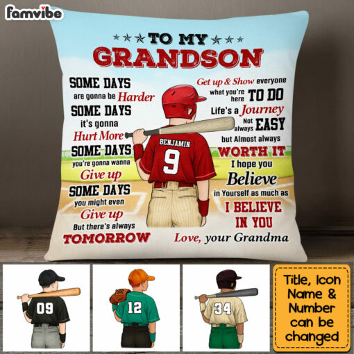 Personalized Baseball Grandson Some Days Are Gonna Be Harder Pillow