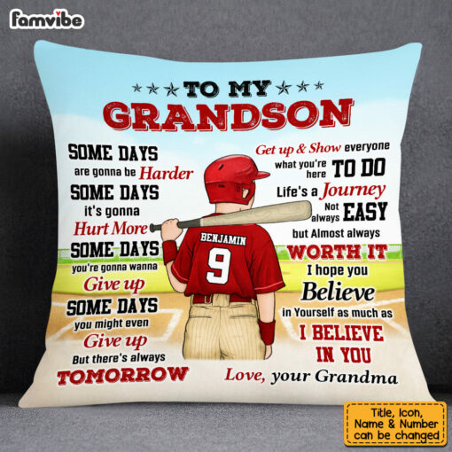 Personalized Baseball Grandson Some Days Are Gonna Be Harder Pillow