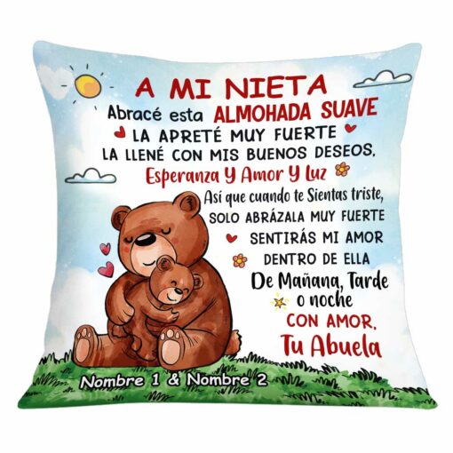 Personalized Bear Love Mom Grandma Spanish Mam� Abuela To Daughter Granddaughter Son Grandson Hug This Pillow