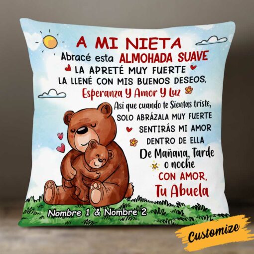 Personalized Bear Love Mom Grandma Spanish Mam� Abuela To Daughter Granddaughter Son Grandson Hug This Pillow