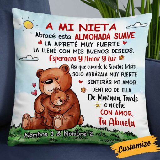 Personalized Bear Love Mom Grandma Spanish Mam� Abuela To Daughter Granddaughter Son Grandson Hug This Pillow