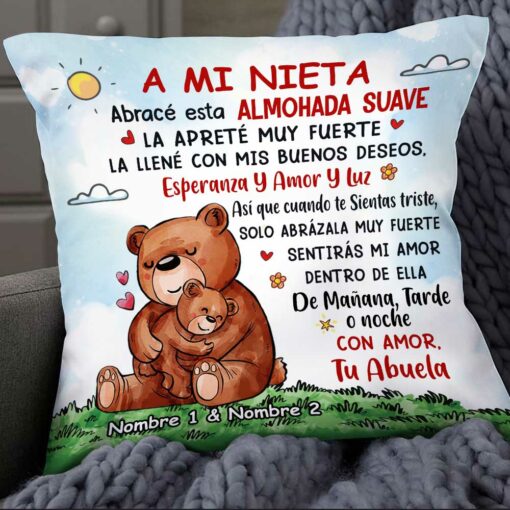 Personalized Bear Love Mom Grandma Spanish Mam� Abuela To Daughter Granddaughter Son Grandson Hug This Pillow