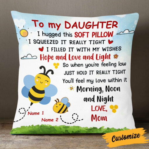 Personalized Bee Mom Grandma To Daughter Granddaughter Son Grandson Hug This Pillow