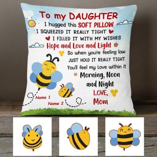 Personalized Bee Mom Grandma To Daughter Granddaughter Son Grandson Hug This Pillow