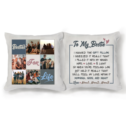 Personalized Bestie Photo Collage Pillow, Custom Photo Gifts For Friends, Birthday Gifts For Best Friend – Best Personalized Gifts For Everyone