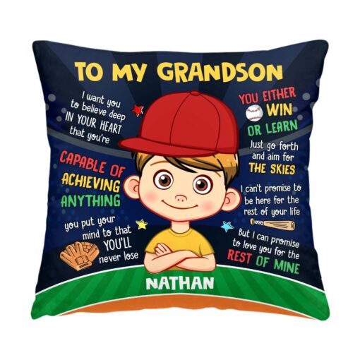 Personalized Birthday Gift For Grandson Baseball Pillow