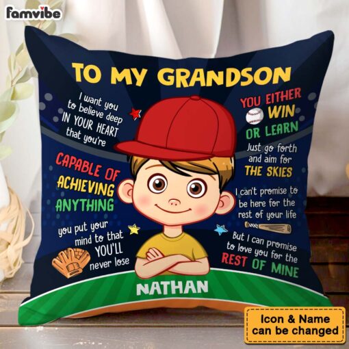 Personalized Birthday Gift For Grandson Baseball Pillow