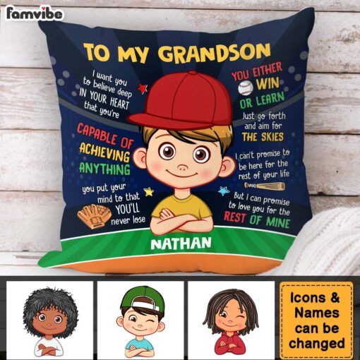 Personalized Birthday Gift For Grandson Baseball Pillow