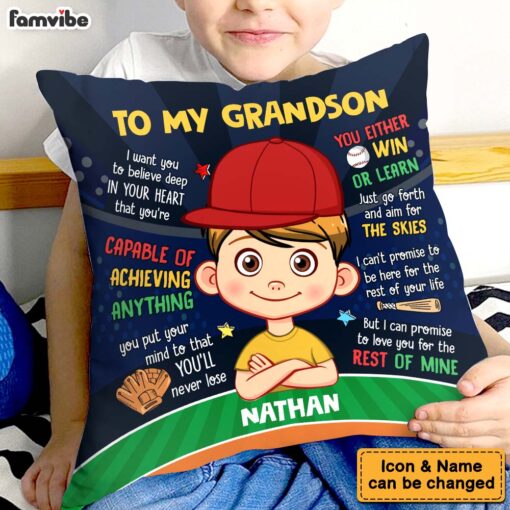 Personalized Birthday Gift For Grandson Baseball Pillow