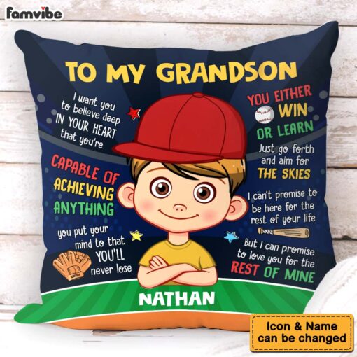 Personalized Birthday Gift For Grandson Baseball Pillow