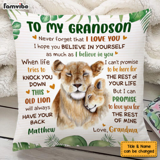 Personalized Birthday Gift For Grandson Lion To My Grandson Pillow