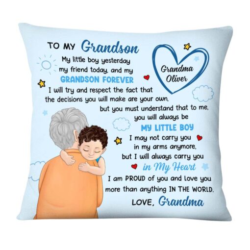 Personalized Birthday Gift For Grandson To My Grandson My Little Boy Hugging Pillow