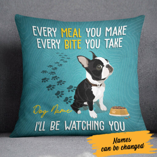 Personalized Boston Terrier Dog Watching Pillow