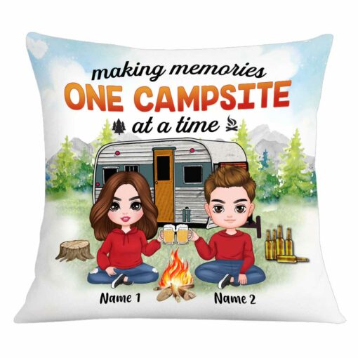 Personalized Camping Campsite Memory Couple Pillow