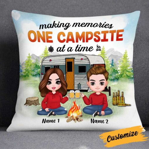 Personalized Camping Campsite Memory Couple Pillow