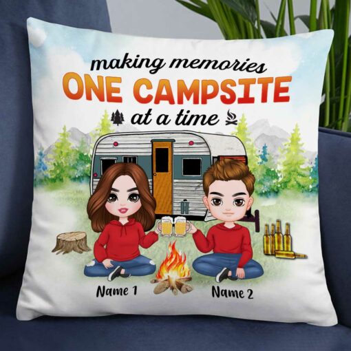 Personalized Camping Campsite Memory Couple Pillow