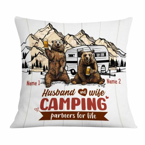 Personalized Camping Couple Love Bear Pillow