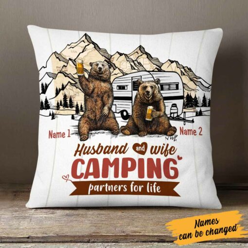 Personalized Camping Couple Love Bear Pillow