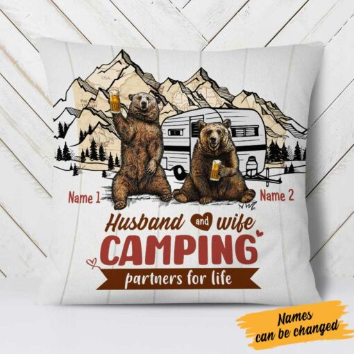 Personalized Camping Couple Love Bear Pillow