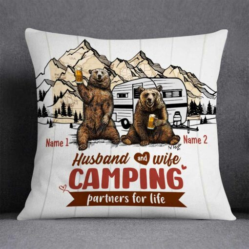 Personalized Camping Couple Love Bear Pillow