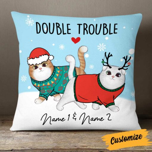 Personalized Cat Double Trouble Pillow