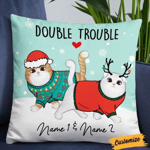 Personalized Cat Double Trouble Pillow