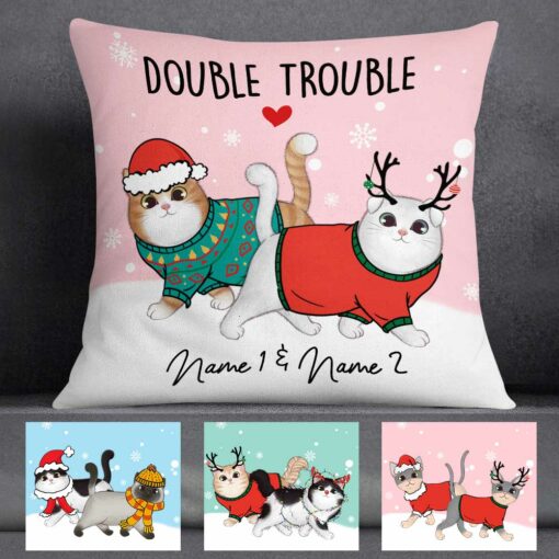 Personalized Cat Double Trouble Pillow