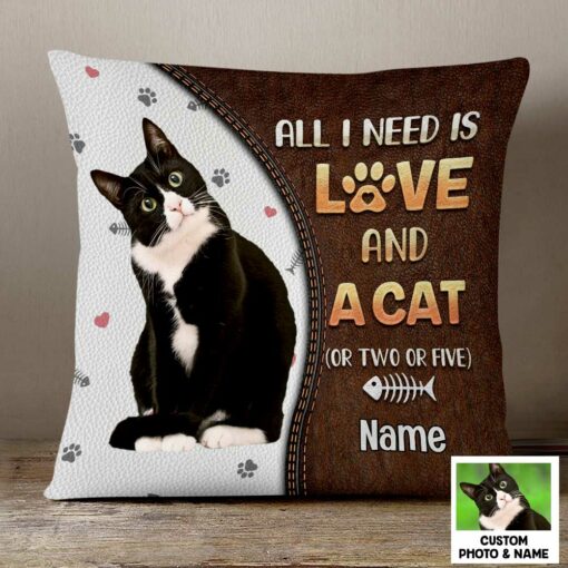 Personalized Cat Is All I Need Photo Pillow