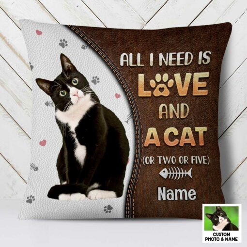 Personalized Cat Is All I Need Photo Pillow