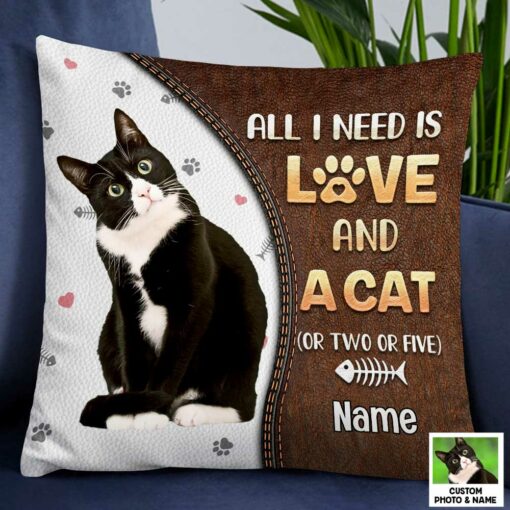 Personalized Cat Is All I Need Photo Pillow