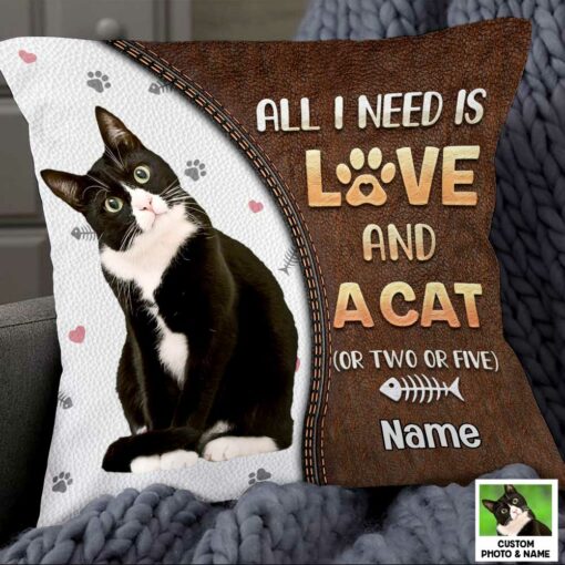 Personalized Cat Is All I Need Photo Pillow