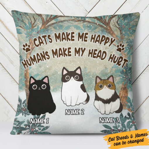 Personalized Cat Makes Me Happy Pillow