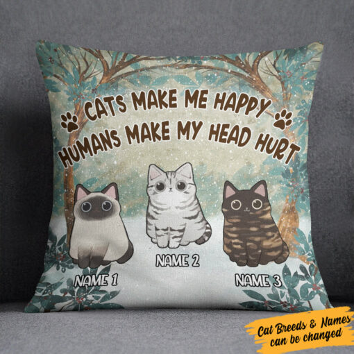 Personalized Cat Makes Me Happy Pillow