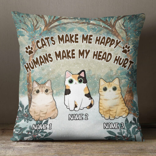 Personalized Cat Makes Me Happy Pillow