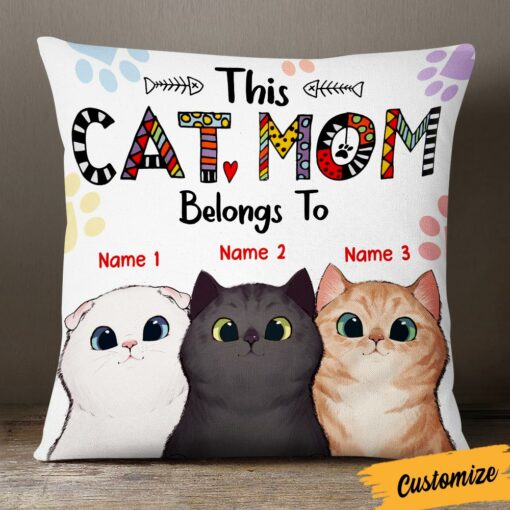 Personalized Cat Mom Belongs Pillow