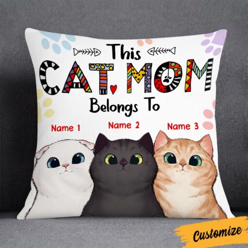 Personalized Cat Mom Belongs Pillow